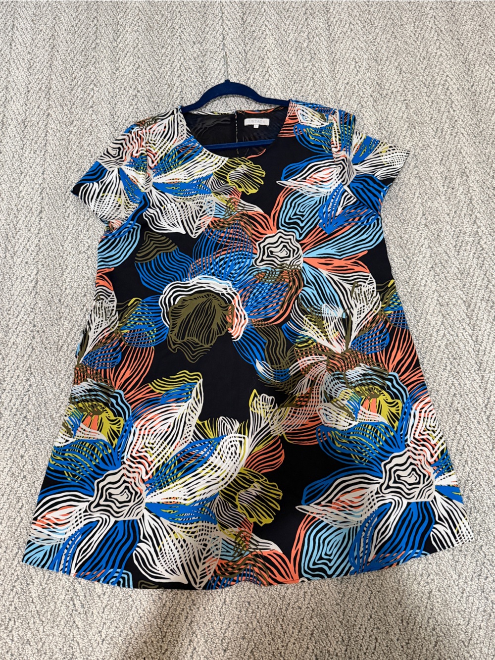 1. State Black Midi Dress with Multicolor Abstract Floral Pattern